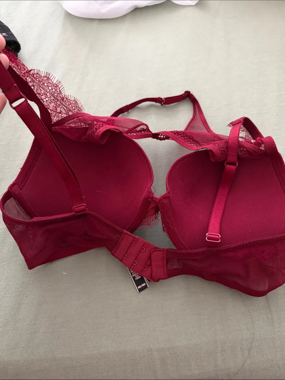Lace Push-Up Bra with Halter Detail - Deep Red
